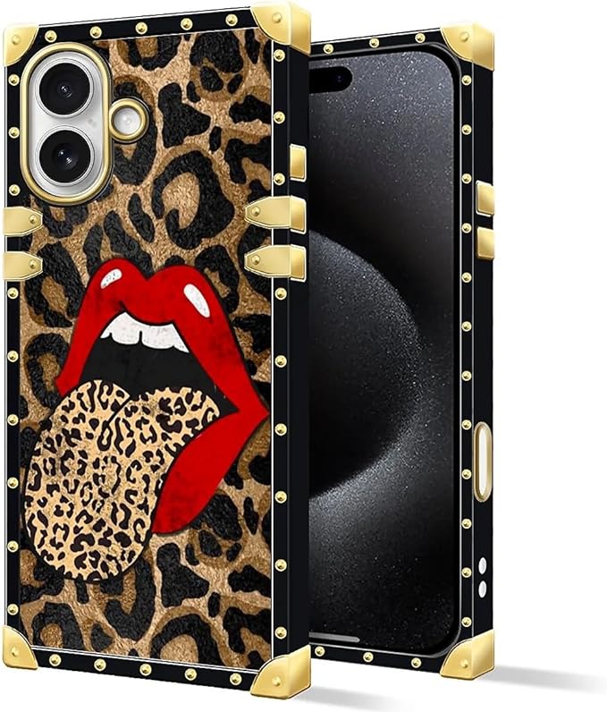 for iPhone 17 Case Luxury Golden Decoration for Girl Women Soft TPU Shockproof Protective Hard PC Back for iPhone 17 Crazy Pattern Brown Leopard Print Mouth