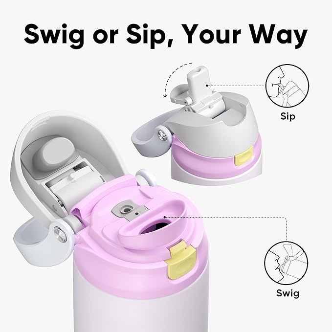 ENCOOL Leakproof Insulated Water Bottle with Straw Dual-Sip Water Bottle Bag-Safe Design for Work, Commute & Gym – Keeps Drinks Cold All Day, 24 oz, Lemonade Pink