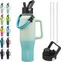 BJPKPK Insulated Water Bottles with Straw Lid, 40oz Metal Water Bottle with 2 lids & Paracord Strap, Double Wall Stainless Steel Tumbler with Handle, Reusable Cups, Mugs, Thermo, Mint