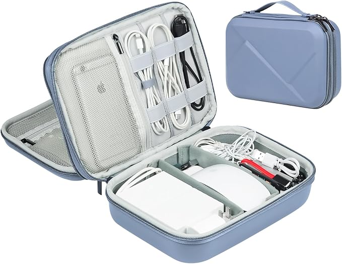 EVA Electronic Accessories Storage Case Large Shockproof Waterproof Storage Bag for Electronics Organizer Portable Cable Storage Bag for Travel or Work (Blue, Double Layer)
