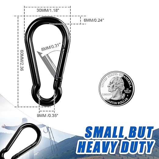 Small Carabiner Clip Hook, 2.36 inch 15 pcs Black Heavy Duty Spring Snap Hook Key Chain, Carabiners Clips for Outdoor Camping, Swing Set, Hammock, Hiking Travel, Fishing, Quick Link Keychain