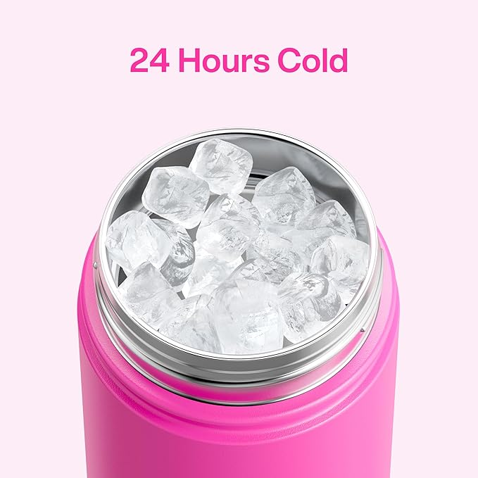 ENCOOL Insulated Water Bottle with Straw Stainless Steel Water Bottle, Leak-Proof, BPA-Free, Double Wall Vacuum Keeps Cold for 24 Hours for Sports, Travel, School (18 oz, Persian Rose)