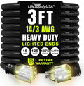 3ft Outdoor/Indoor Extension Cord 14/3 Gauge Heavy Duty 3 Prong SJTW, Waterproof, Flexible Cold-Resistant Long Power Cord,15A 125V 1875W, Black by LifeSupplyUSA
