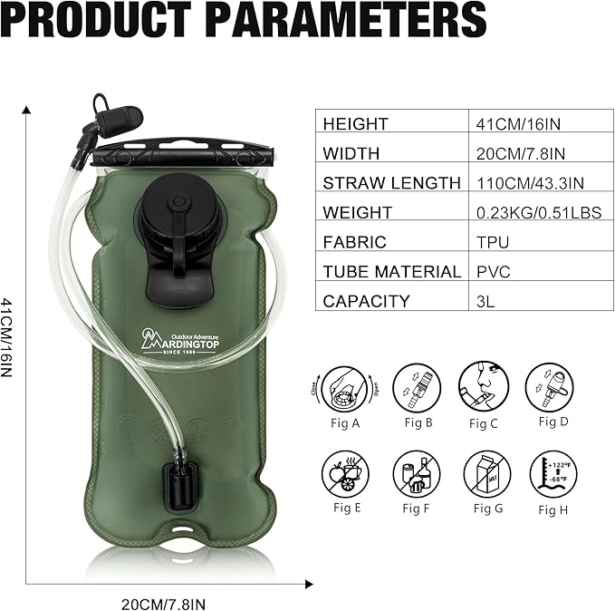 Mardingtop Hydration Bladder, 3L Leak Proof Water Reservoir Military Hydration Pack for Hiking Biking Cycling Running Climbing Camping