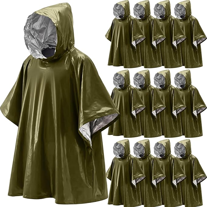 Tellegloww Emergency Ponchos with Polyester Film Blanket Liner Waterproof Windproof Thermal Survival Blanket Rain Ponchos