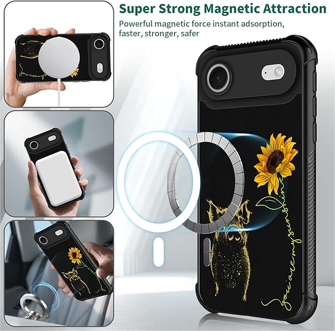 for iPhone 17 Air Case,for MagSafe Graphic Design for Girl Boy Soft Silicone Hard Acrylic Shock Protection Designed for iPhone 17 Air Pig Sunflower Yellow Sunshine Pattern
