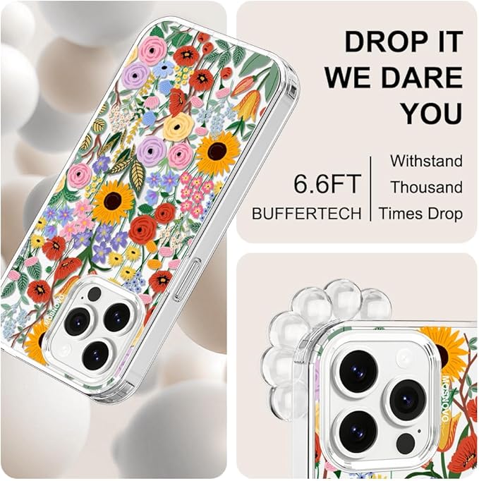 MOSNOVO Case for iPhone 13 Pro Max, [Buffertech 6.6ft Military-Grade Drop Protection] [Anti Peel Off Tech] Clear TPU Bumper Phone Case Cover Design - Blossom & Bloom