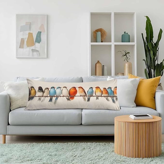 Body Pillow Covers Bird Body Pillowcase 20"X54", Vintage Birds Colorful Couch Body Pillow Cases for Home Bedroom, Outdoor Body Cushion Cover for Men Women