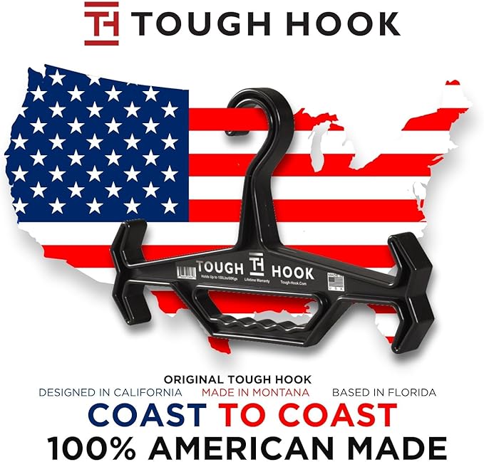Tough Hook Original Heavy Duty Hangers – The Superhero of Hangers USA-Made, Anti-Slip ABS Resin Tactical Hanger for Police Gear, Scuba Gear & Dive BCD – DuraResin 200-lb Cap Wetsuit Hanger, 4 Blue