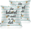 Swono Motivational Quote Pack of 2 Decorative Throw Pillow Covers Cushion Covers, She Believed She Could So She Did Couch Pillow Case Boho Cushion Pillowcase for Bedroom Sofa Living Room 18X18 Inch