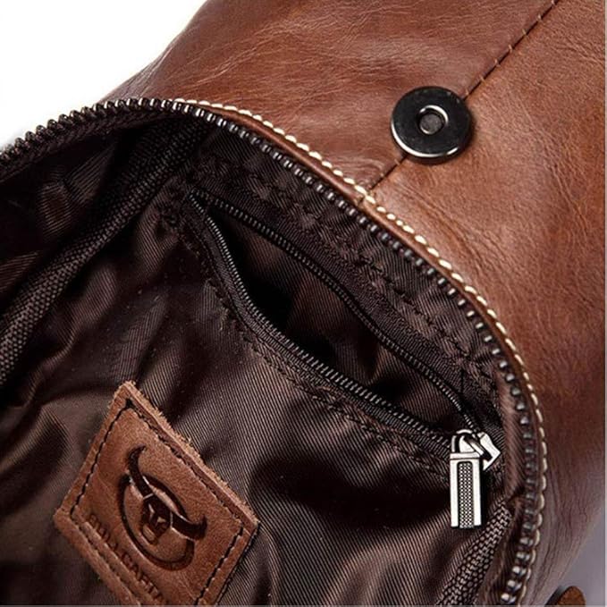 Hebetag Leather Sling Bag Backpack for Men Women Travel Outdoor Sports Camping Casual Crossbody Shoulder Chest Day Pack Backpacks Brown