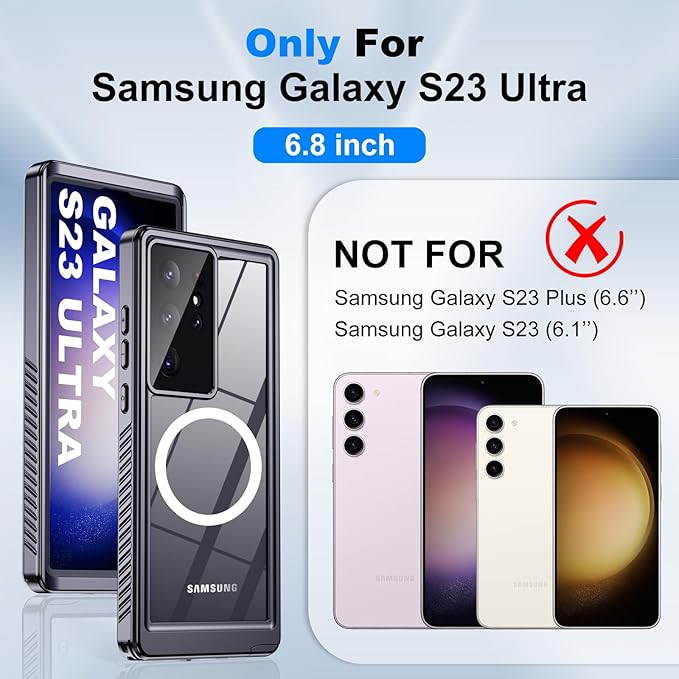 for Samsung Galaxy S23 Ultra Waterproof Case with Magsafe, Built-in Magnetic & Screen Protector, IP68 Certified Full Body Shockproof, for Water Sports Underwater Photography, 6.8" Black