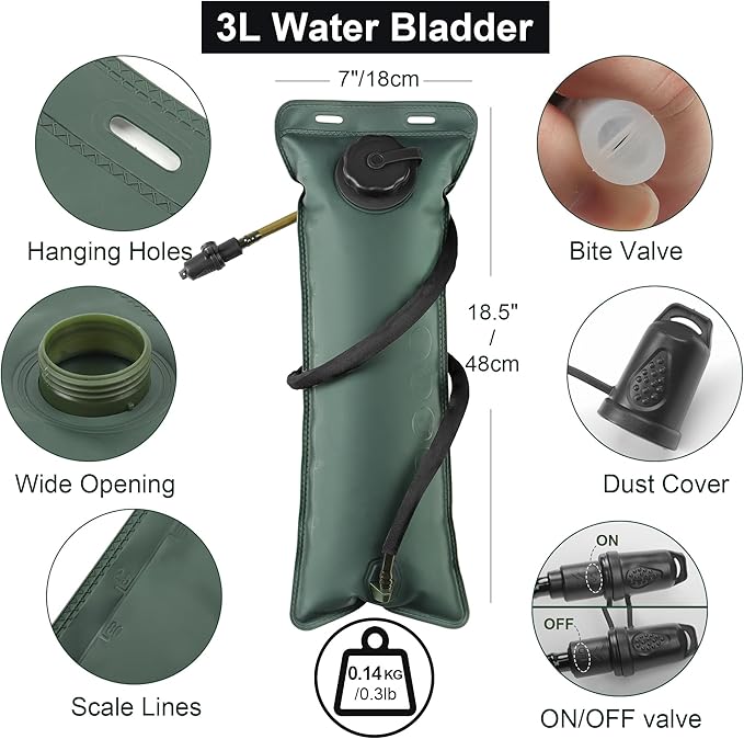 Tactical Hydration Pack Backpack with 3L Water Bladder for Men, Leakproof Military Rave Water Backpack for Running Hiking Cycling Jogging Festival