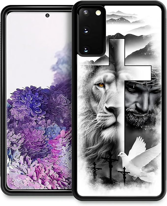 for Samsung Galaxy S20 Case, Lion Cross Jesus Christ Dove Pattern Graphic Design Girl Boy Soft Silicone Hard Acrylic Shock Protection for Samsung Galaxy S20