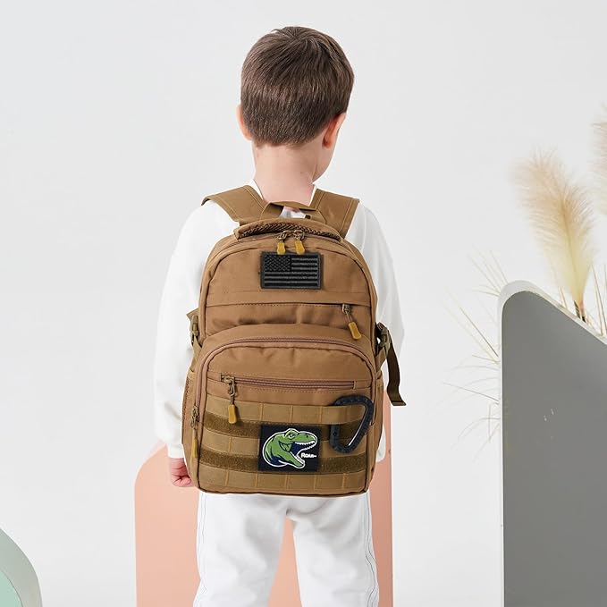 Kids Tactical Backpack Army Molle Bookbag Military Boys Backpack for School, Outdoor, Camping (Includes 2 Patches+1Carabiner), Orange