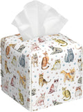 Tissue Box Cover Square,Cute Cats and Paw Tissue Box Holder Waterproof Leather Facial Paper Case Modern Home Decoration for Bedroom Dresser Night Stand Office Desk