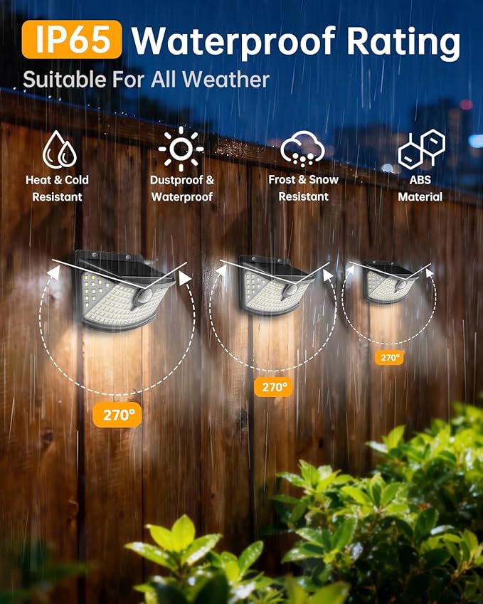Aootek New Solar Motion Sensor Lights 120 LEDs with Lights Reflector,270° Wide Angle, IP65 Waterproof, Step Lights for Front Door, Yard, Garage, Deck (Black, Daylight White, 10-Pack)