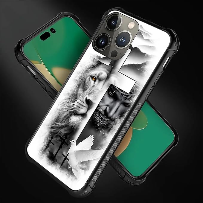 for iPhone 11 Pro Max Case, Lion Cross Jesus Christ Dove Pattern Graphic Design Girl Boy Soft Silicone Hard Acrylic Shock Protection for iPhone 11 Pro Max
