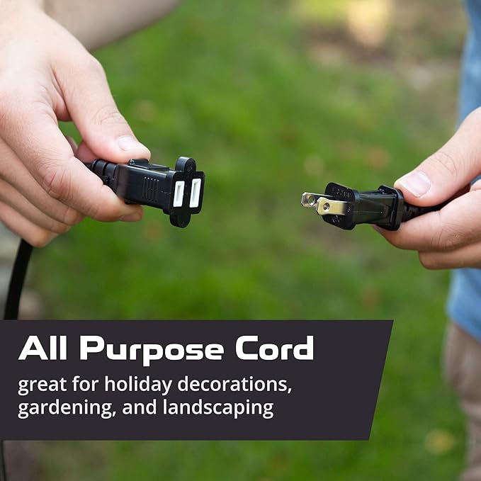 Iron Forge Cable 50 Ft Black Extension Cord, 16/2, 50 Foot Extension Cord with 2 Prong Polarized Plug, Weatherproof - Great for Outdoor & Indoor Use