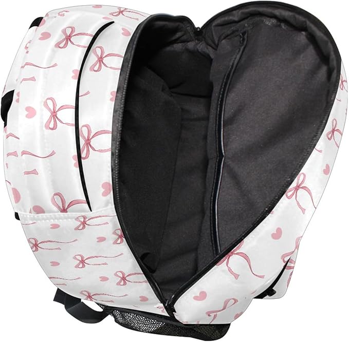 Wamika Pink Bow Girls Backpack Cute Heart Bowknot Ribbon School Backpacks Kids Preschool Book Bag