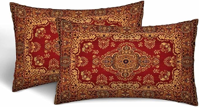 Red Oriental Persias Couch Pillow Covers 12 X 20 Boho Set of 2 Pillowcases Rectangular Velvet Outdoor Cushion Pillow Cases Decorative for Home Bed Sofa Couch Hotel