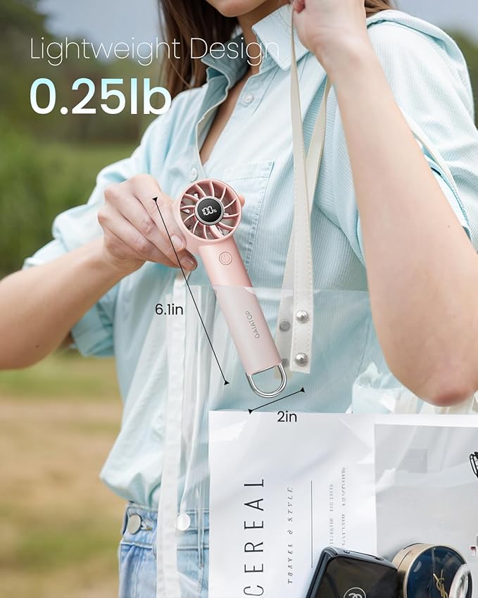 Gaiatop Portable Mini Fan, 3 Speed Handheld Fans with Power Display Flashlight, USB Rechargeable Battery, Lightweight Personal Cooling for Women Men Indoor Outdoor Travel Pink