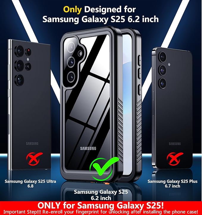 SPIDERCASE Only Designed for Samsung Galaxy S25 Case Waterproof,Built-in [ Screen + Camera Lens Protector][IP68 Underwater] Full Protection Heavy Duty Shockproof Anti-Scratched Phone Case,Black