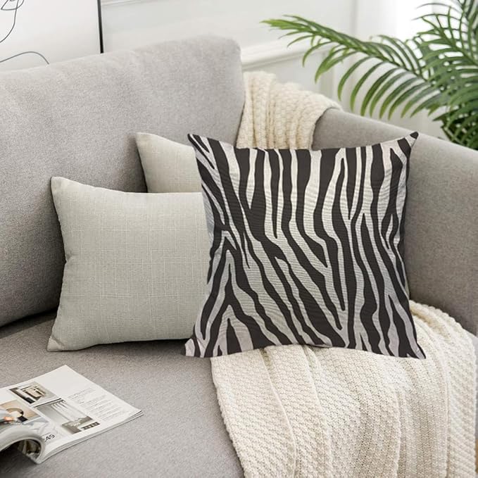TKS MITLAN Zebra Print Pillow Covers 18 x 18 Inch Black White Leopard Line Stripes Wild Animal Skin Decorative Throw Pillow Covers Linen Cushion Case for Sofa Couch