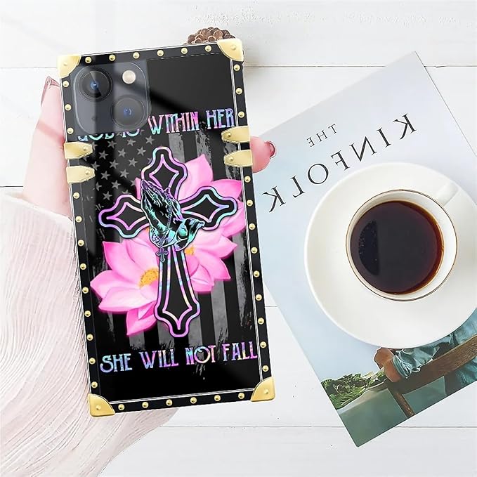 Compatible with iPhone 14 Case, Praying Cross Hands Luxury Golden Decoration for Girl Women Soft TPU Shockproof Protective Hard PC Back for iPhone 14