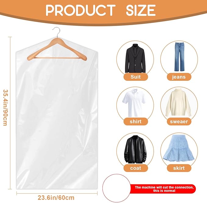 90 PCS Dry Cleaner Bags Plastic Clear 35.4 Inches,Garment Bags for Hanging Clothes Plastic Garment Bags Clear Clothes Covers Dry Cleaner Bags Hanging Dust-proof(60x90cm)