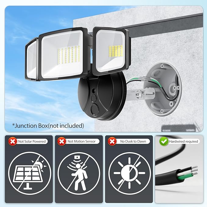 Onforu 75W Flood Lights Outdoor, 4 Packs 7000LM Super Bright Security Lights, 3 Adjustable Heads, IP65 Waterproof, 6500K Wall Mount Exterior LED Flood Light