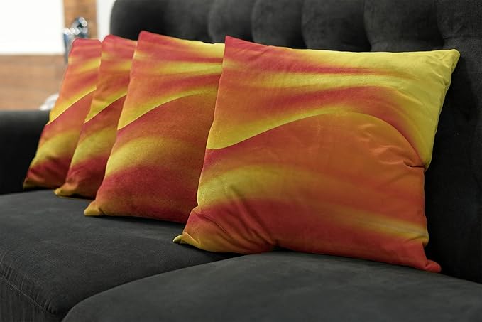 Ambesonne Orange Decorative Throw Pillow Case Pack of 4, Digital Waves with Different Tones Motion Effect Smooth Hot Lines Art Print, Cushion Cover for Couch Living Room Car, 16", Burnt Orange Yellow