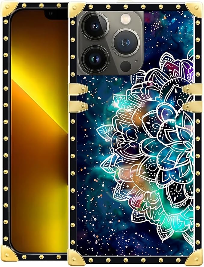 Compatible with iPhone 13 Pro Max Case, Starry Sky Colourful Mandala Luxury Golden Decoration for Girl Women Soft TPU Shockproof Protective Hard PC Back for iPhone 13 Pro Max