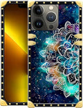 Compatible with iPhone 13 Pro Max Case, Starry Sky Colourful Mandala Luxury Golden Decoration for Girl Women Soft TPU Shockproof Protective Hard PC Back for iPhone 13 Pro Max
