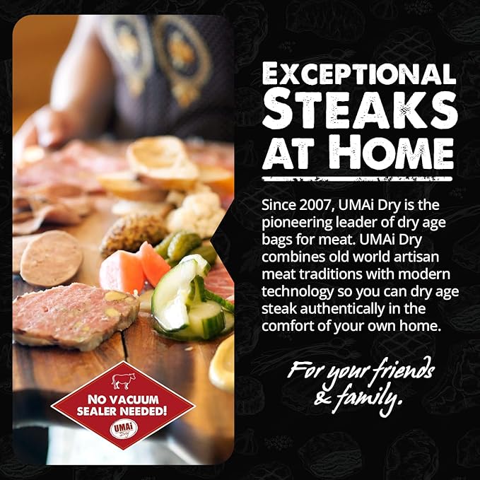 UMAi Dry Aging Bag for Steaks, Pack of 3, Dry Age Bags for Meat, Ribeye & Striploin Steak up to 12-18 lbs, Home Steak Ager Refrigerator Bags, No Vacuum Sealer Needed, Tender Aged Beef in 28-45 Days