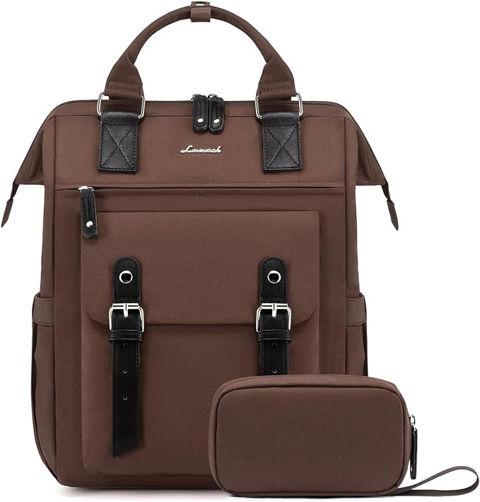 LOVEVOOK Laptop Backpack for Women Work Travel Commuter Backpack Business Computer Bag Teacher Doctor Nurse Bags College Backpack Purse Laptop Bag, 15.6 Inch, Coffee-black