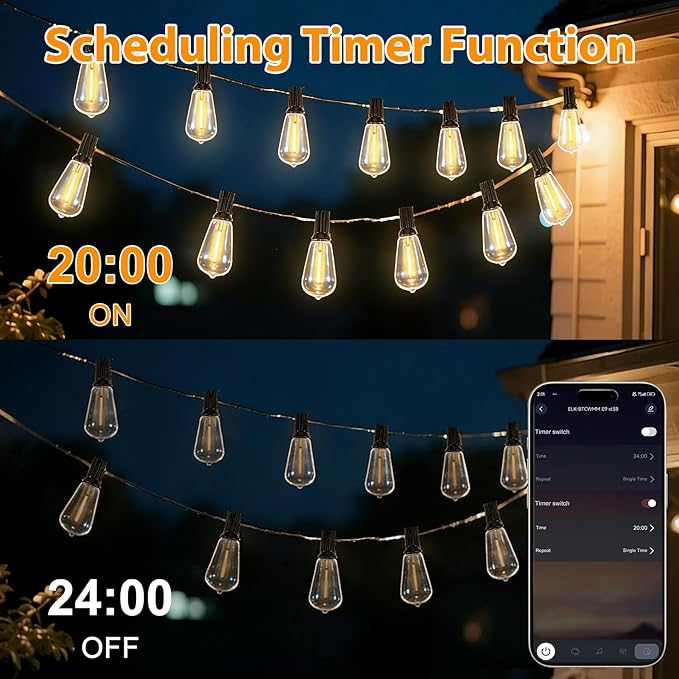 LumBelle Smart Outdoor String Lights, 200FT ST38 LED Patio Lights with Timer Remote APP Control, 84 Shatterproof LED Bulbs (4 Spare), Dimmable Waterproof Hanging Light for Backyard Porch Party Decor