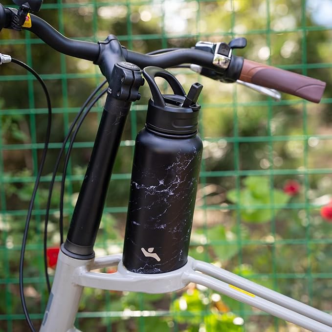 Konokyo 40oz Insulated Water Bottle Stainless Steel Sport Bottles with 3 Lids,Marble Midnight