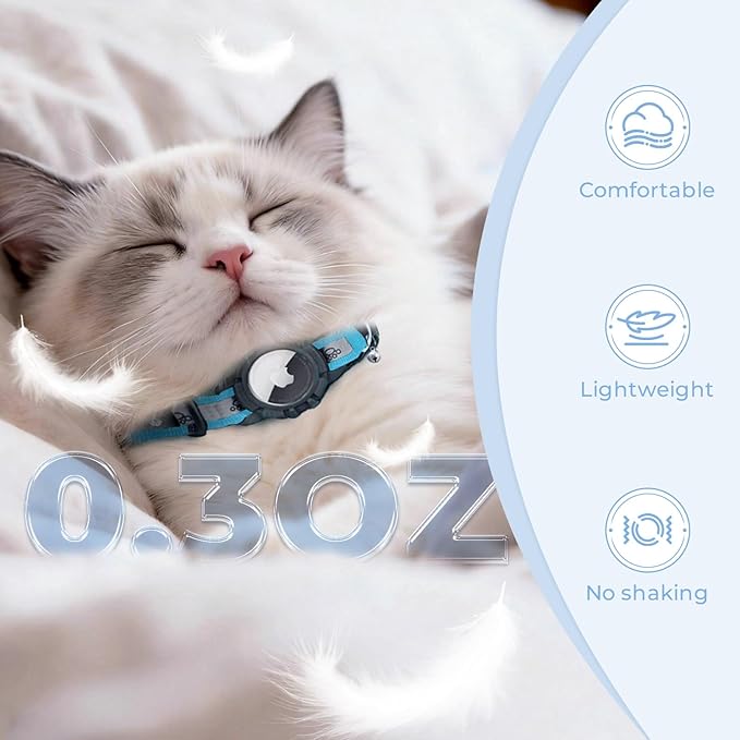 Breakaway AirTag Cat Collar, Reflective Cat Tracker Collar with Air Tag Holder and Bell, Safety Elastic Band Cat GPS Collars for Girl Boy Cats, Kittens and Puppies (Blue, 8-13'')