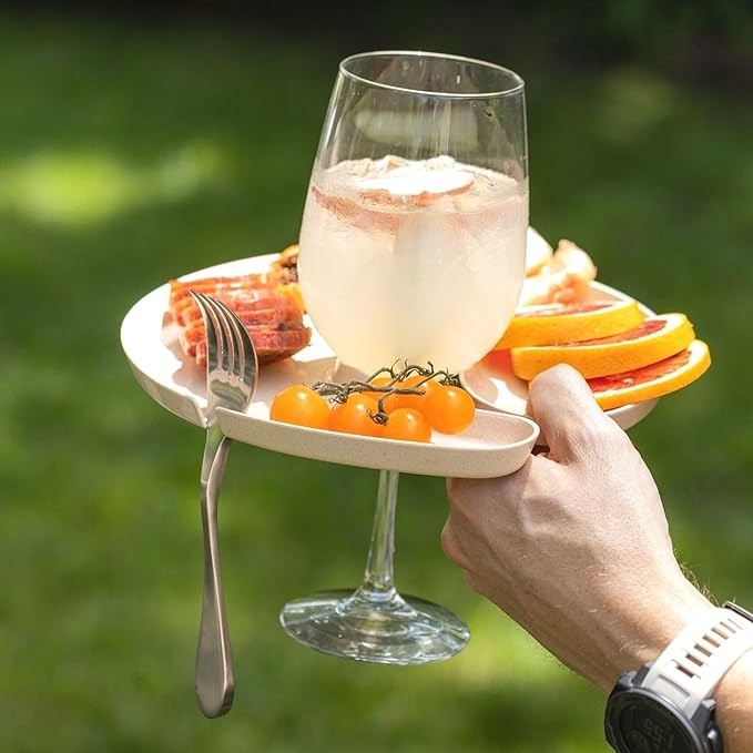 Knork Eco Party Bundle, Appetizer Wine Cup Holder Plate, 2 Piece Set, Mint/Sand