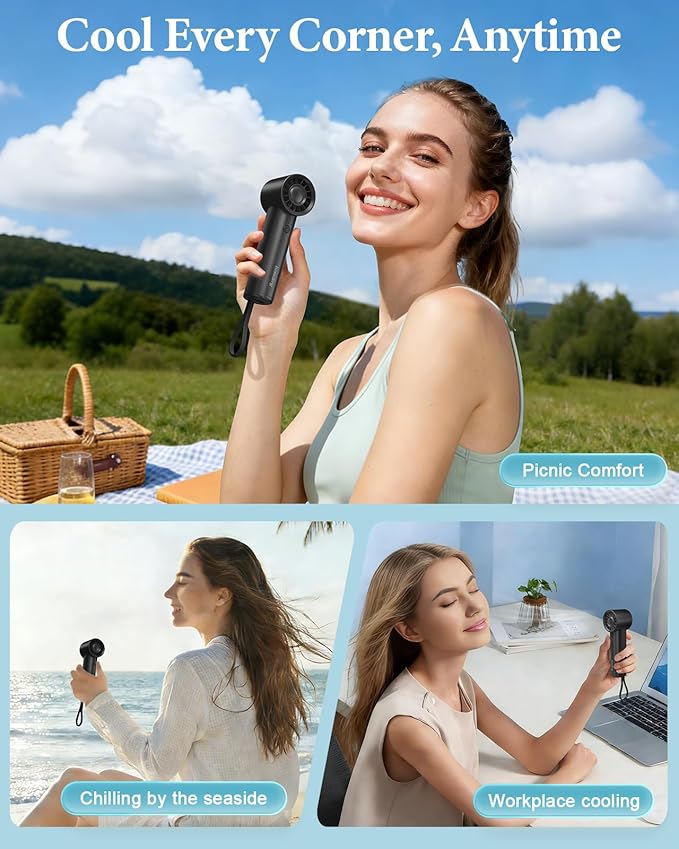 Portable Handheld Fan with Power Bank(High-Speed),3 IN 1 USB Rechargeable Mini Personal Fan with Flashlight,Small Size for Outdoor/Travel/Beach/Concerts/Summer.Gifts for Girl,Women.Black