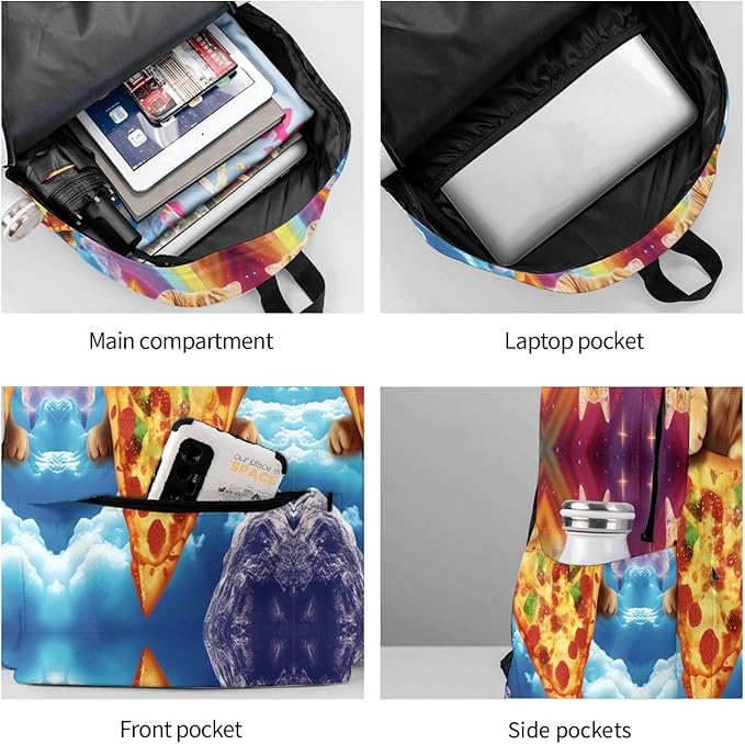 cfpolar 17 Inch Backpack Funny Pizza Cat Rainbow Laptop Bag Shoulder Bag School Bookbag Casual Daypack For Boys Girls