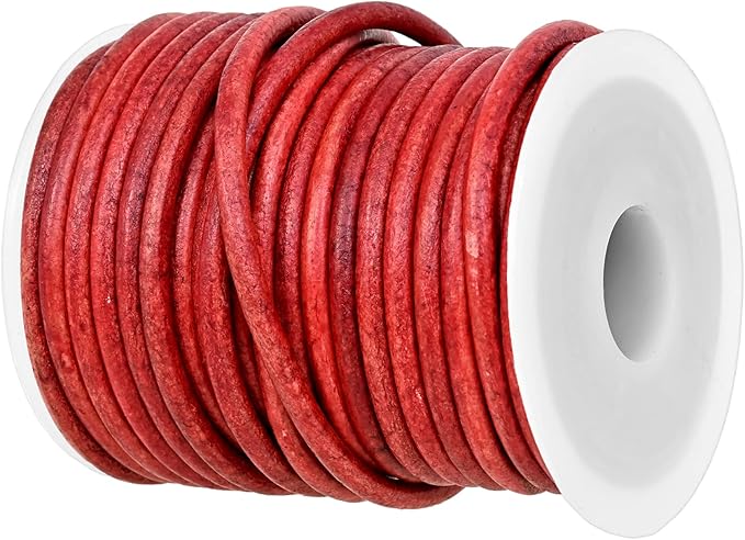 GENIQUE Real/Genuine Round Leather String Cord for Necklace, Bracelets, Jewellery, Braiding (3mm, Red Distressed)