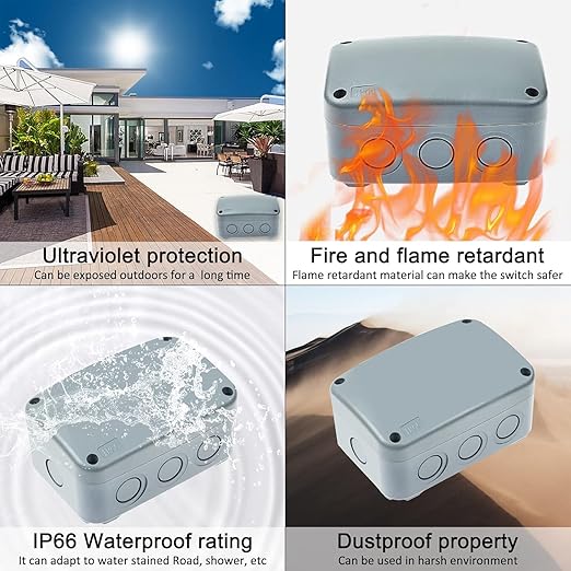 Outdoor Junction Box,Nineleaf IP66 Weatherproof Electrical Project Boxes PVC/ABS Plastic Enclosure Box Universal Watertight 4.9 x 3.3 x 2.3 inch (125x86x62mm), with 4PK 20mm Cable Gland Grey(1 Set)