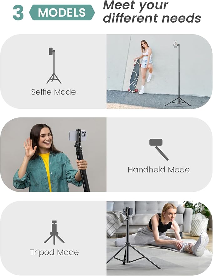 71''/180cm Extendable Phone Tripod Aluminum, Portable Stand for Video Recording, Travel Tripod for iPhone/Cell Phone/Camera Video Light, Compatible with Smartphones, DSLR