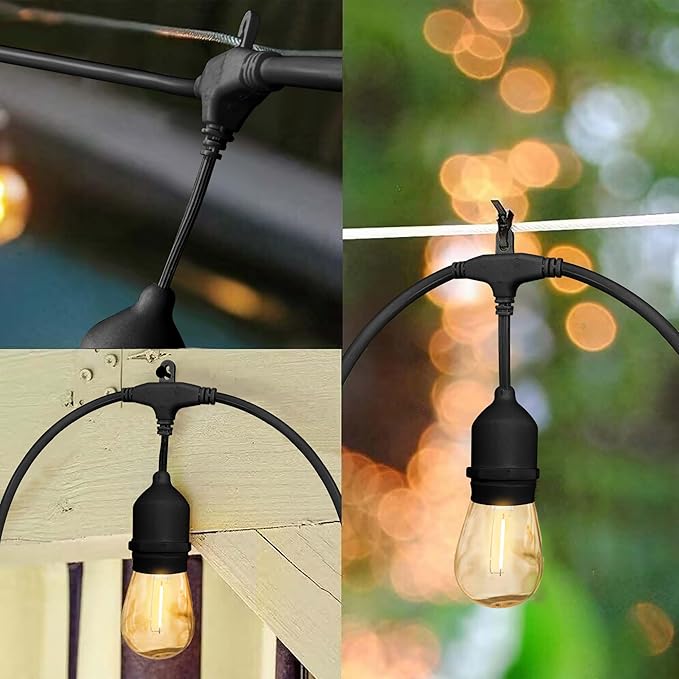 Banord Outdoor String Lights, 105FT Waterproof Patio Lights with 1W Dimmable LED Bulbs, Hanging String Lights for Outdoor Backyard, Garden, Deck, Porch, Gazebo, Balcony, Camping, Party(Black)