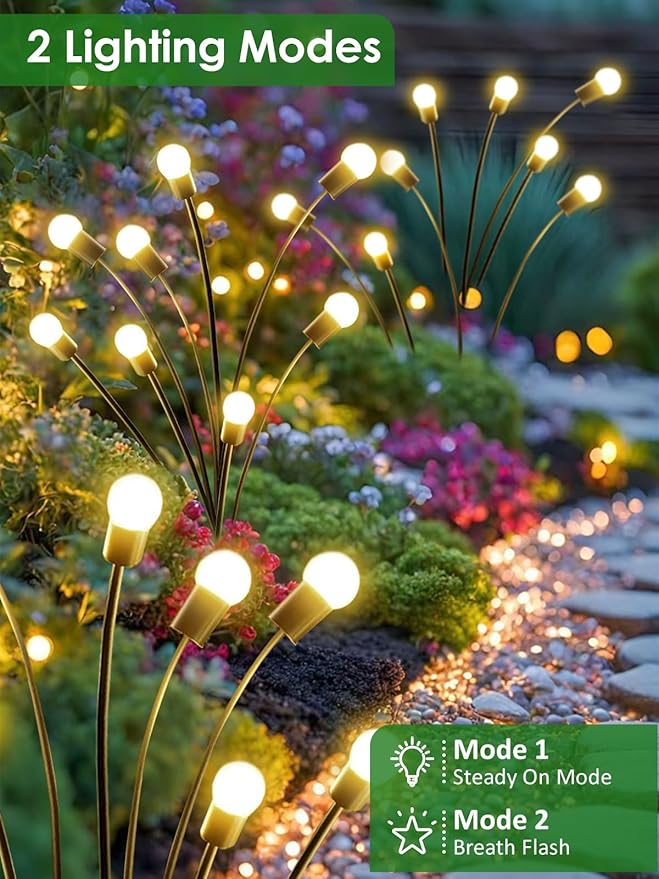 2026 Upgraded Solar Lights Outdoor, 10 Pack Solar Garden Lights with 2 Modes, Firefly Lights Outdoor Waterproof, Sway by Wind, Twinkle Firefly Light for Yard Patio Path Garden Decoration (Warm White)