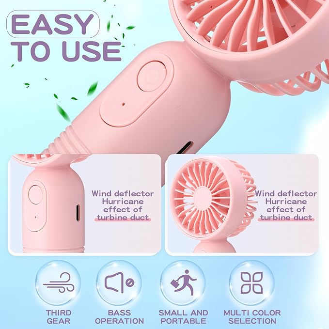 Rossesay 6 Pcs Mini Portable Fan Bulk Cute Handheld Lightweight Small Little Personal Hand Eyelash Fan 3 Speeds USB Rechargeable for Women Men Indoor Outdoor Makeup Travel (Multicolor)