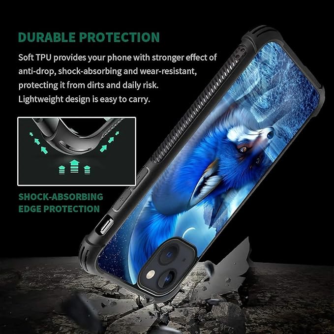 for iPhone 15 Case, Snowy Mountain Fox Lake Pattern Graphic Design Girl Boy Soft Silicone Hard Acrylic Shock Protection for iPhone 15