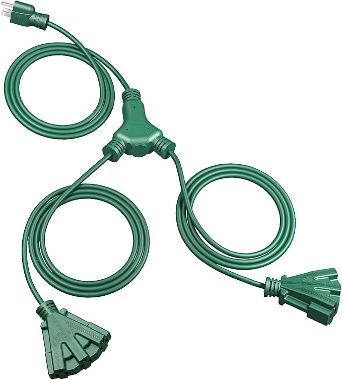 DEWENWILS Outdoor Extension Cord 1 to 2 Splitter, 19FT Total Length, 6 Grounded Outlets, 16AWG SJTW Heavy Duty Power Cord Waterproof for Landscaping Light, Holiday Decoration, Green, ETL Listed